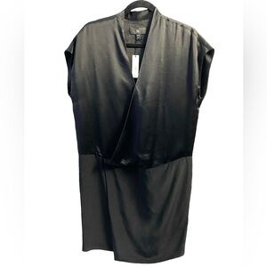Banana Republic Claudine Mini Dress Black Satin/Silky Feel Size S Slight Pull
